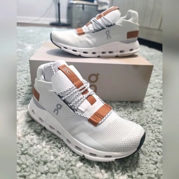 On Running Shoes - On Running White and Brown Sneakers